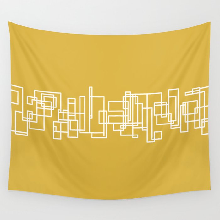 Mid-Century Modern Minimalist Architecture Stripe Pattern Mustard and White Wall Tapestry Gallery Image 4