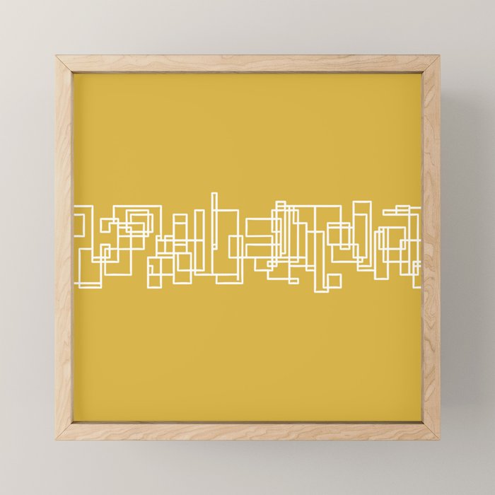 Mid-Century Modern Minimalist Architecture Stripe Pattern Mustard and White Mini Art Print Gallery Image 1