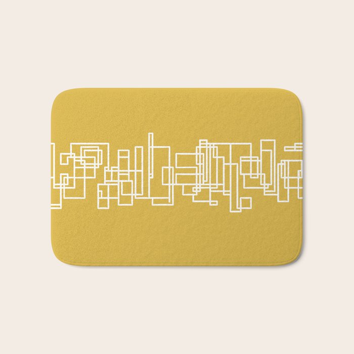 Mid-Century Modern Minimalist Architecture Stripe Pattern Mustard and White Bath Mat Gallery Image 1