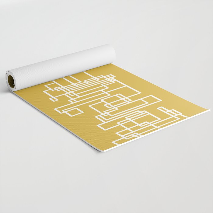 Mid-Century Modern Minimalist Architecture Stripe Pattern Mustard and White Yoga Mat Gallery Image 2