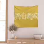 Mid-Century Modern Minimalist Architecture Stripe Pattern Mustard and White Wall Tapestry Gallery Image 2