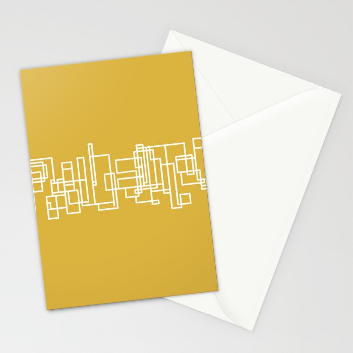 Mid-Century Modern Minimalist Architecture Stripe Pattern Mustard and White Stationery Card Gallery Image 2