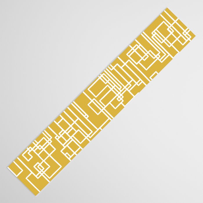 Mid-Century Modern Minimalist Architecture Stripe Pattern Mustard and White Table Runner Gallery Image 3