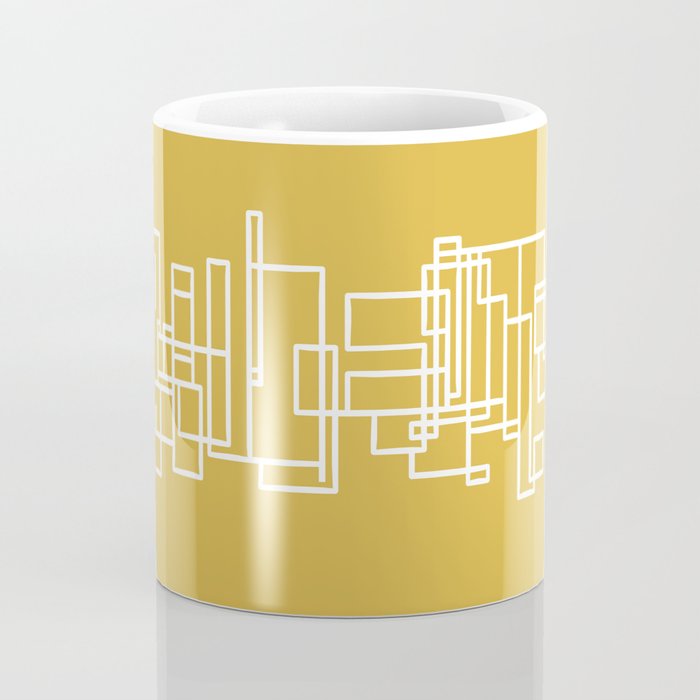 Mid-Century Modern Minimalist Architecture Stripe Pattern Mustard and White Coffee Mug Gallery Image 4