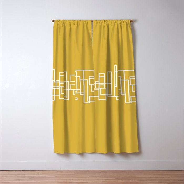 Mid-Century Modern Minimalist Architecture Stripe Pattern Mustard and White Window Curtain Gallery Image 3