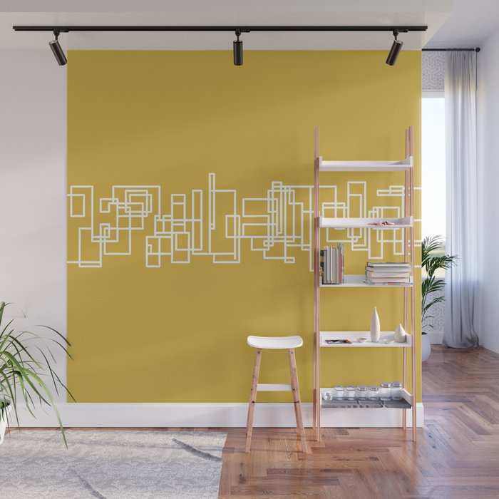 Mid-Century Modern Minimalist Architecture Stripe Pattern Mustard and White Wall Mural Gallery Image 1