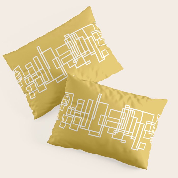 Mid-Century Modern Minimalist Architecture Stripe Pattern Mustard and White Pillow Sham Gallery Image 1