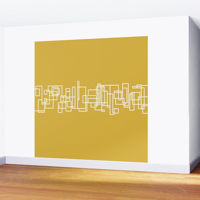 Mid-Century Modern Minimalist Architecture Stripe Pattern Mustard and White Wall Mural Gallery Image 2