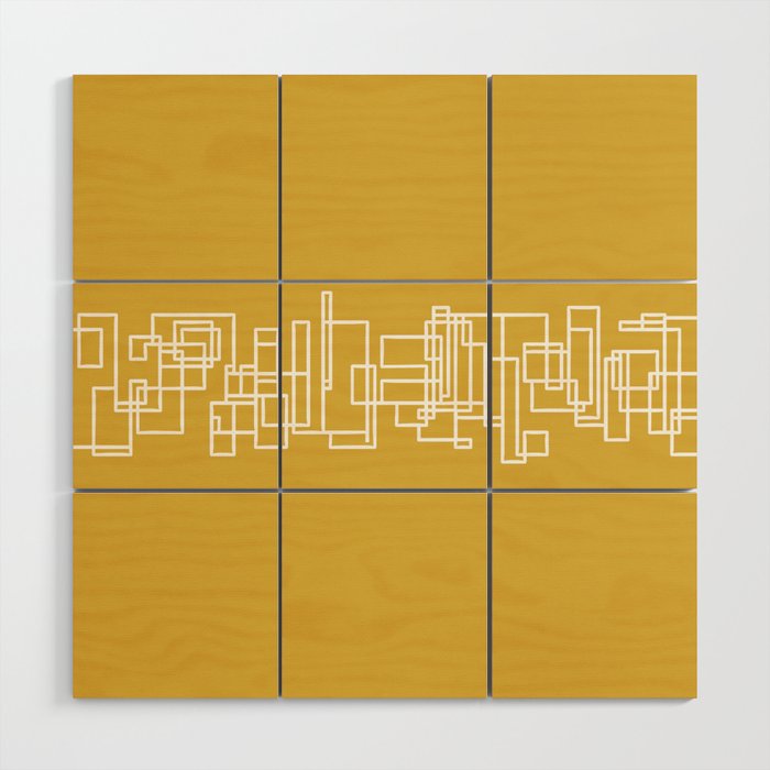 Mid-Century Modern Minimalist Architecture Stripe Pattern Mustard and White Wood Wall Art Gallery Image 1