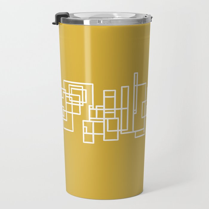 Mid-Century Modern Minimalist Architecture Stripe Pattern Mustard and White Travel Mug Gallery Image 3