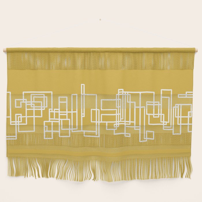 Mid-Century Modern Minimalist Architecture Stripe Pattern Mustard and White Wall Hanging Gallery Image 1
