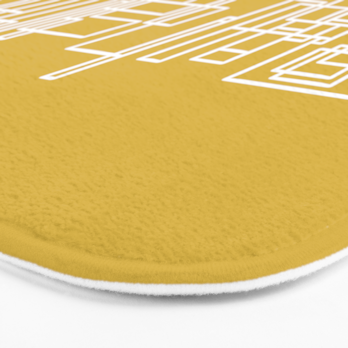 Mid-Century Modern Minimalist Architecture Stripe Pattern Mustard and White Bath Mat Gallery Image 3