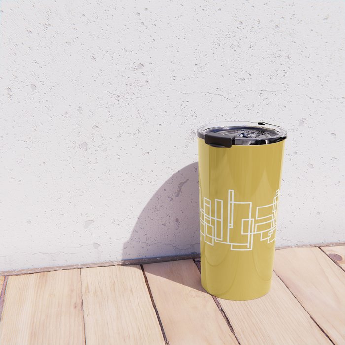 Mid-Century Modern Minimalist Architecture Stripe Pattern Mustard and White Travel Mug Gallery Image 4