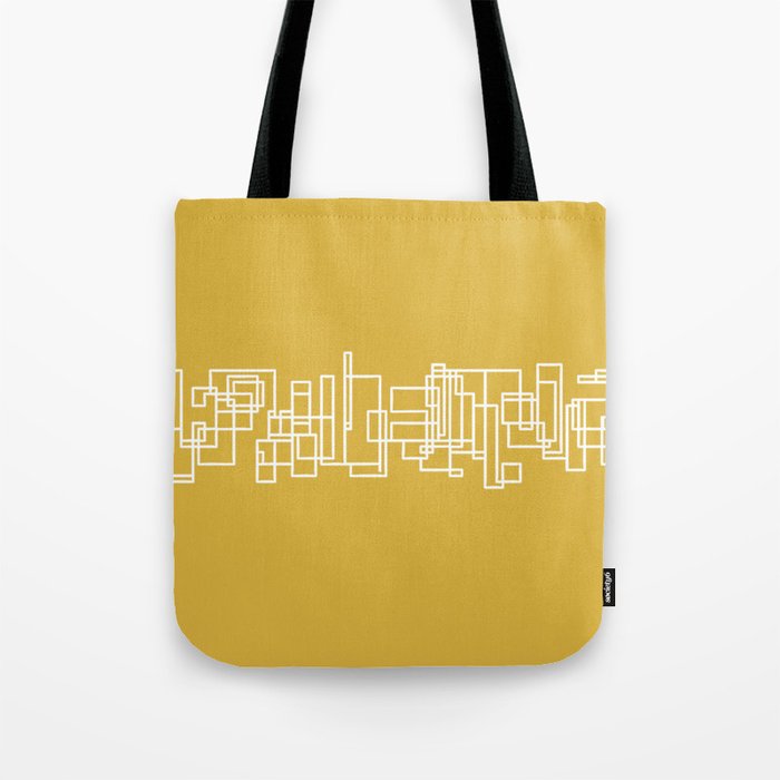 Mid-Century Modern Minimalist Architecture Stripe Pattern Mustard and White Tote Bag Gallery Image 1