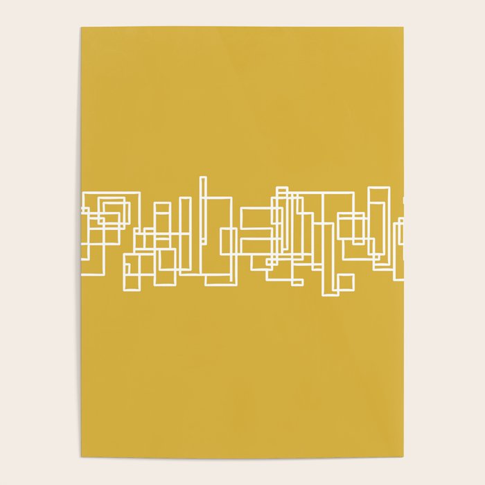 Mid-Century Modern Minimalist Architecture Stripe Pattern Mustard and White Poster Gallery Image 1