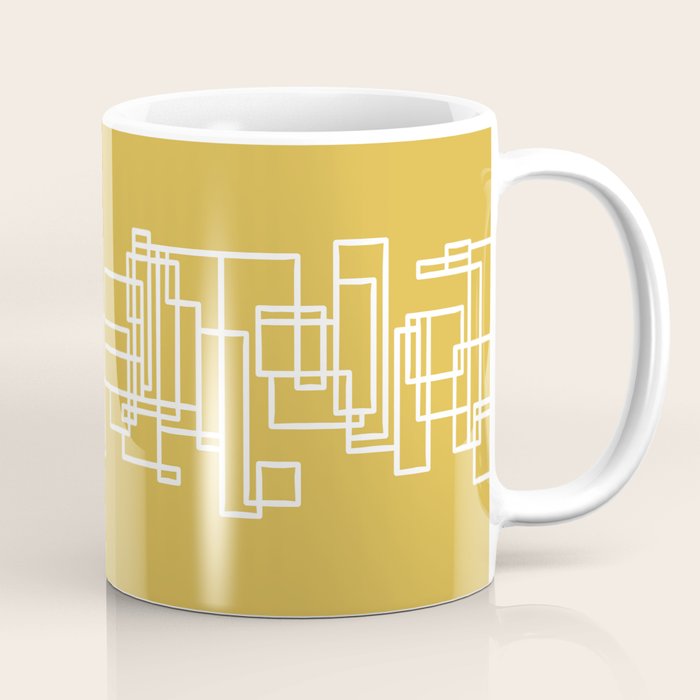 Mid-Century Modern Minimalist Architecture Stripe Pattern Mustard and White Coffee Mug Gallery Image 1