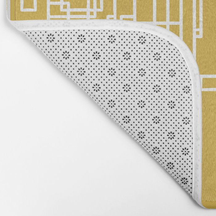 Mid-Century Modern Minimalist Architecture Stripe Pattern Mustard and White Bath Mat Gallery Image 2