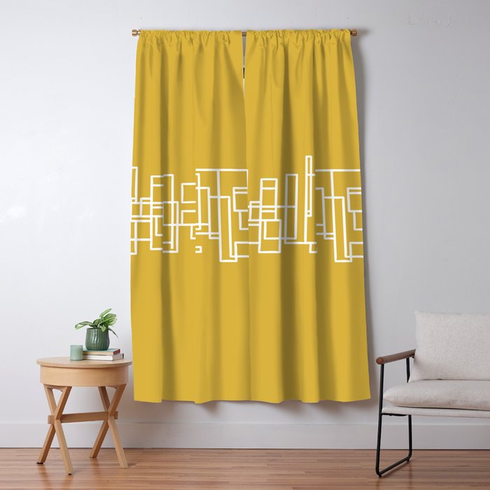 Mid-Century Modern Minimalist Architecture Stripe Pattern Mustard and White Window Curtain Gallery Image 5