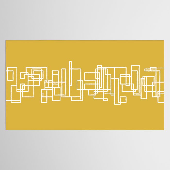 Mid-Century Modern Minimalist Architecture Stripe Pattern Mustard and White Tablecloth Gallery Image 2