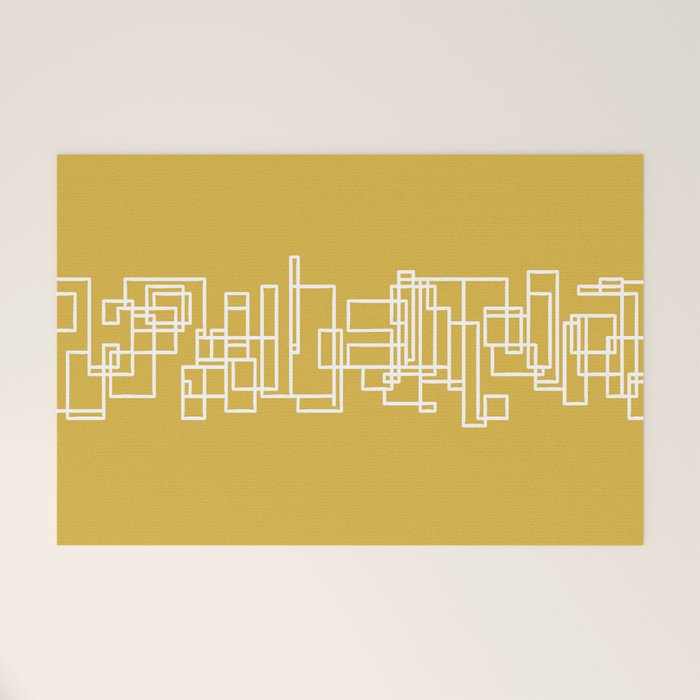 Mid-Century Modern Minimalist Architecture Stripe Pattern Mustard and White Welcome Mat Gallery Image 1