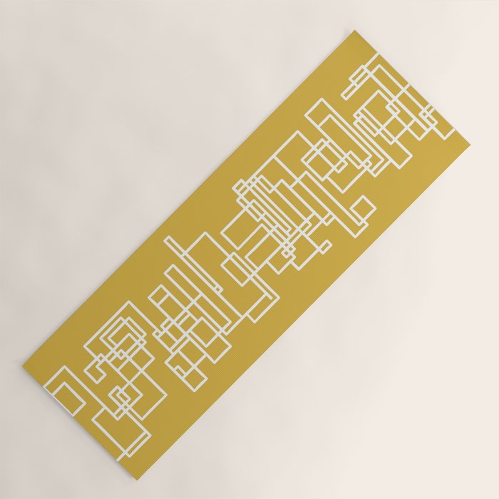 Mid-Century Modern Minimalist Architecture Stripe Pattern Mustard and White Yoga Mat Gallery Image 1