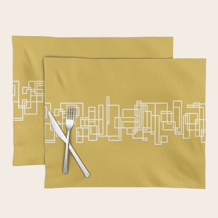 Mid-Century Modern Minimalist Architecture Stripe Pattern Mustard and White Placemat Gallery Image 1