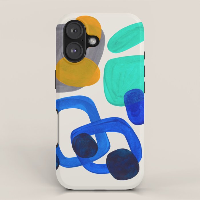 Mid Century Modern Abstract Minimalist Fun Colorful Shapes Marine Green Retro Vintage Fun Shapes iPhone Case Gallery Image 1