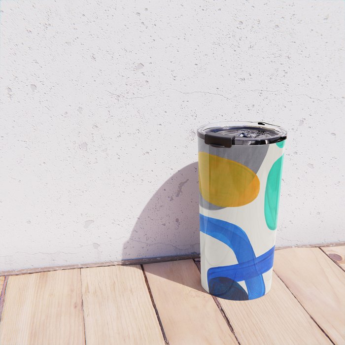 Mid Century Modern Abstract Minimalist Fun Colorful Shapes Marine Green Retro Vintage Fun Shapes Travel Mug Gallery Image 4