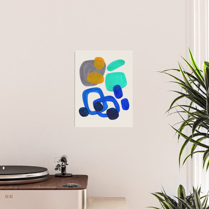 Mid Century Modern Abstract Minimalist Fun Colorful Shapes Marine Green Retro Vintage Fun Shapes Poster Gallery Image 2
