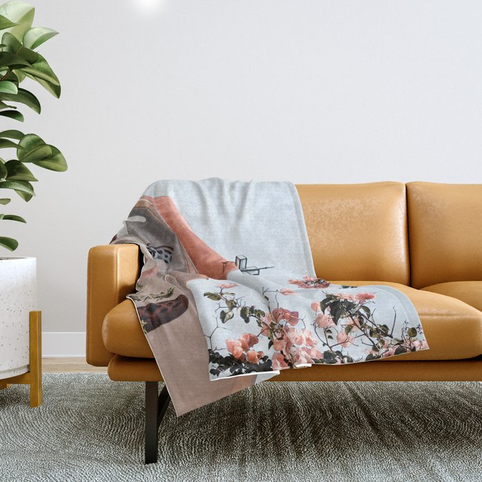 Summer In Greece Art Print | Pink Flowers Photo | Crete Island Holiday | Europe Travel Photography Throw Blanket Gallery Image 1