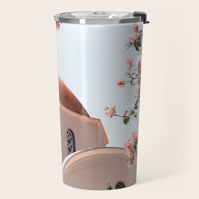 Summer In Greece Art Print | Pink Flowers Photo | Crete Island Holiday | Europe Travel Photography Travel Mug Gallery Image 2
