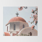 Summer In Greece Art Print | Pink Flowers Photo | Crete Island Holiday | Europe Travel Photography Throw Blanket Gallery Image 2