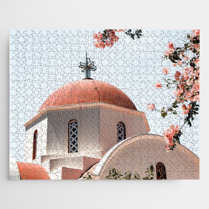 Summer In Greece Art Print | Pink Flowers Photo | Crete Island Holiday | Europe Travel Photography Jigsaw Puzzle Gallery Image 1