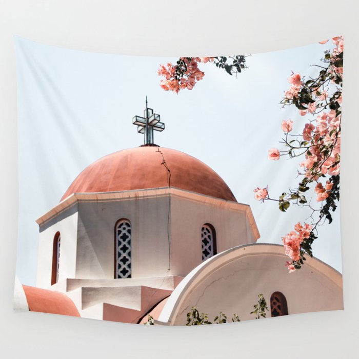 Summer In Greece Art Print | Pink Flowers Photo | Crete Island Holiday | Europe Travel Photography Wall Tapestry Gallery Image 1