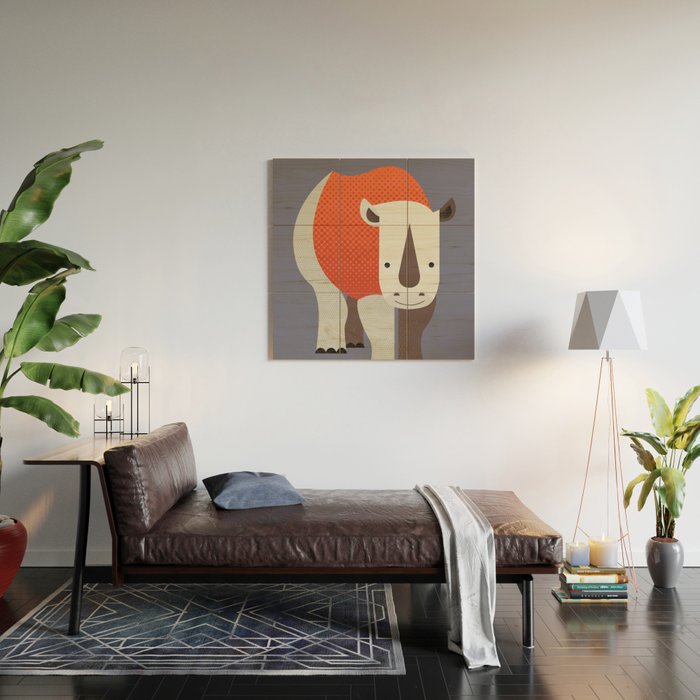 Whimsy Rhinoceros Wood Wall Art Gallery Image 2