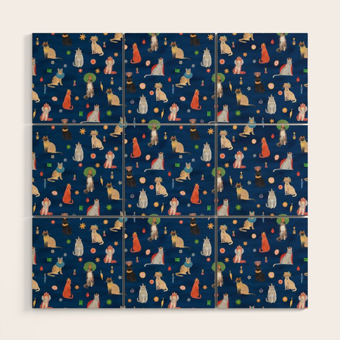 Cat Queens (Blue) Wood Wall Art Gallery Image 1
