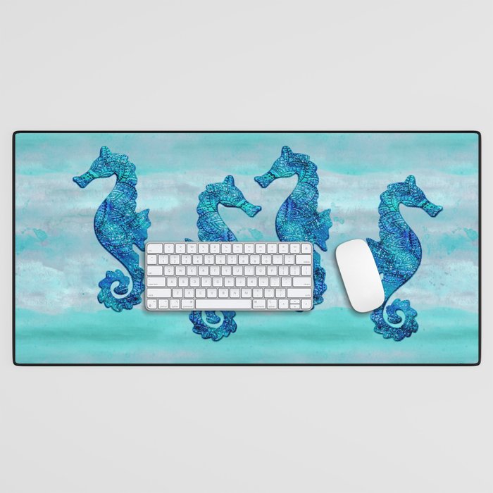 Blue Seahorse Couple Underwater Desk Mat Gallery Image 1