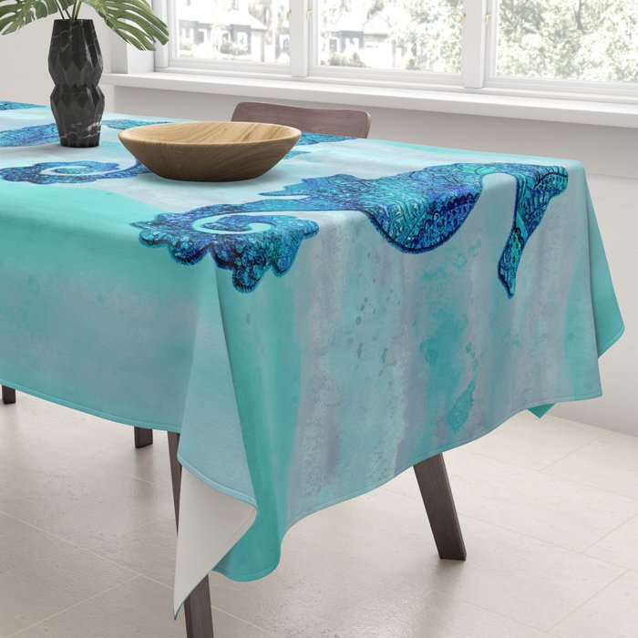 Blue Seahorse Couple Underwater Tablecloth Gallery Image 3