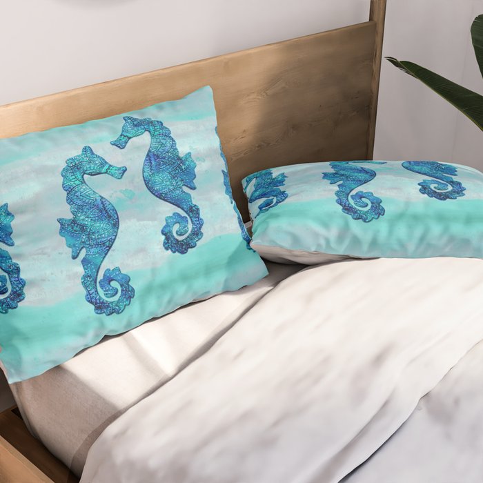 Blue Seahorse Couple Underwater Pillow Sham Gallery Image 2