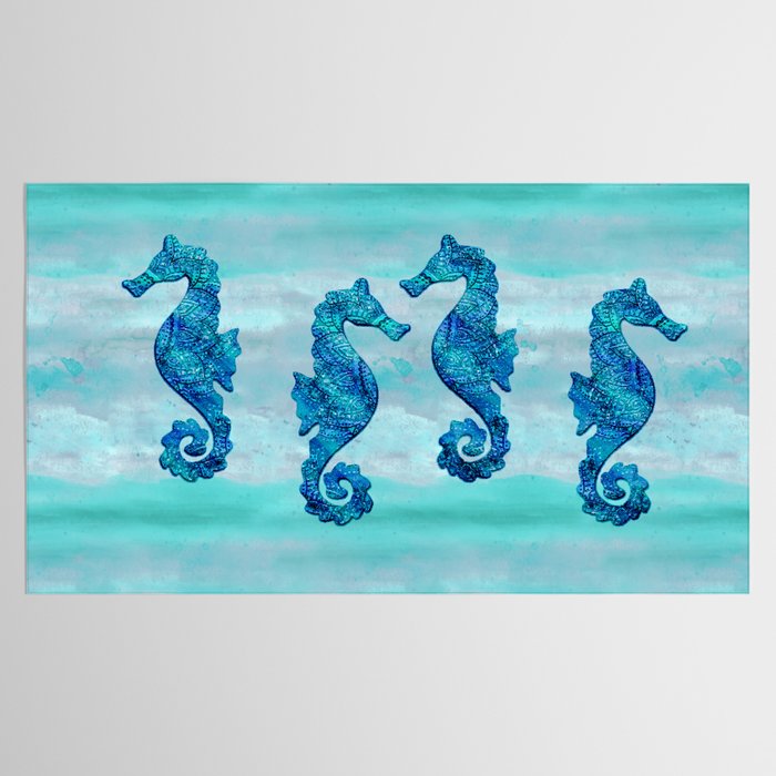 Blue Seahorse Couple Underwater Tablecloth Gallery Image 2