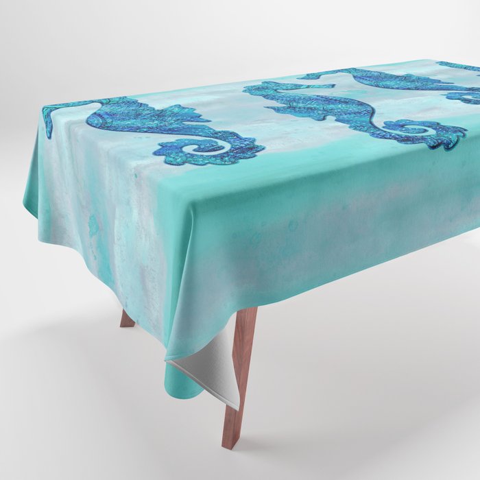 Blue Seahorse Couple Underwater Tablecloth Gallery Image 1