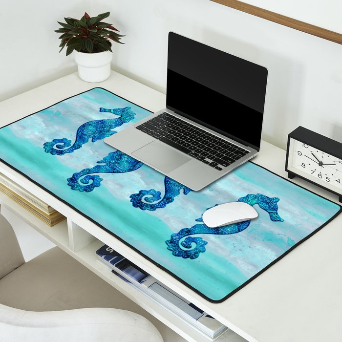 Blue Seahorse Couple Underwater Desk Mat Gallery Image 2