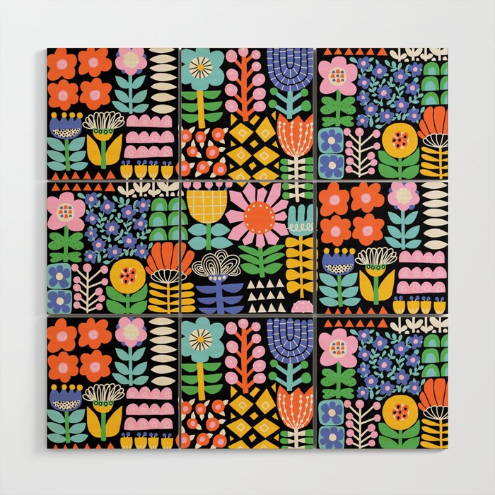 Maximalist Flower Collage Wood Wall Art Gallery Image 1