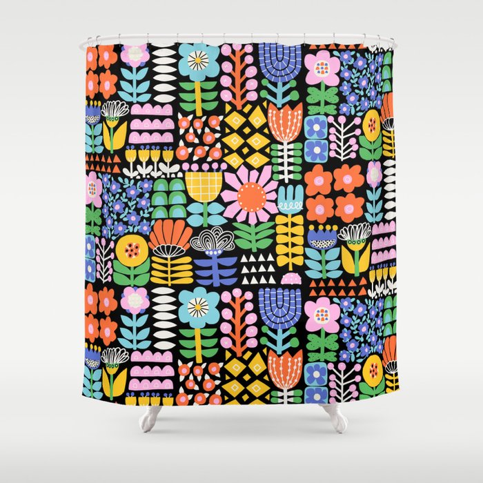 Maximalist Flower Collage Shower Curtain Gallery Image 1