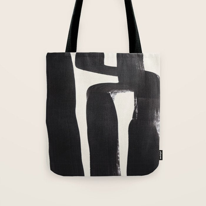 Mid Century Modern Minimalist Abstract Art Brush Strokes Black & White Ink Art Ancient Stripes Tote Bag Gallery Image 1