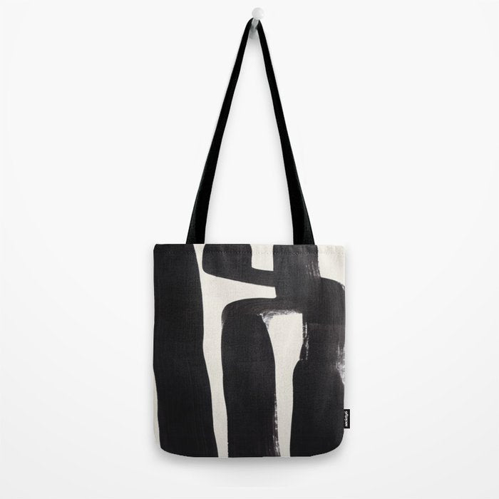 Mid Century Modern Minimalist Abstract Art Brush Strokes Black & White Ink Art Ancient Stripes Tote Bag Gallery Image 2