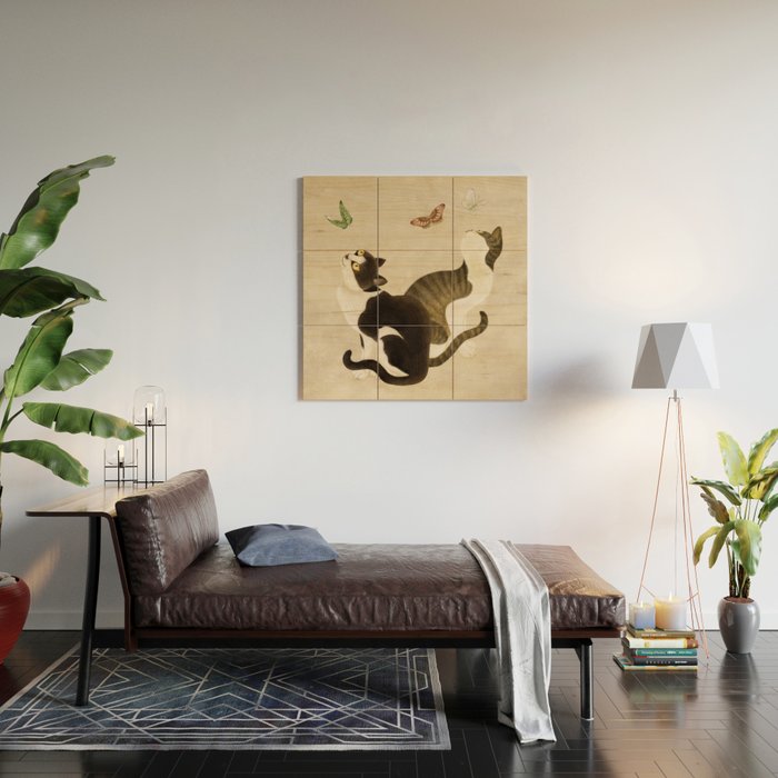 Minhwa: cats & butterflies (Korean traditional/folk art) Wood Wall Art Gallery Image 2