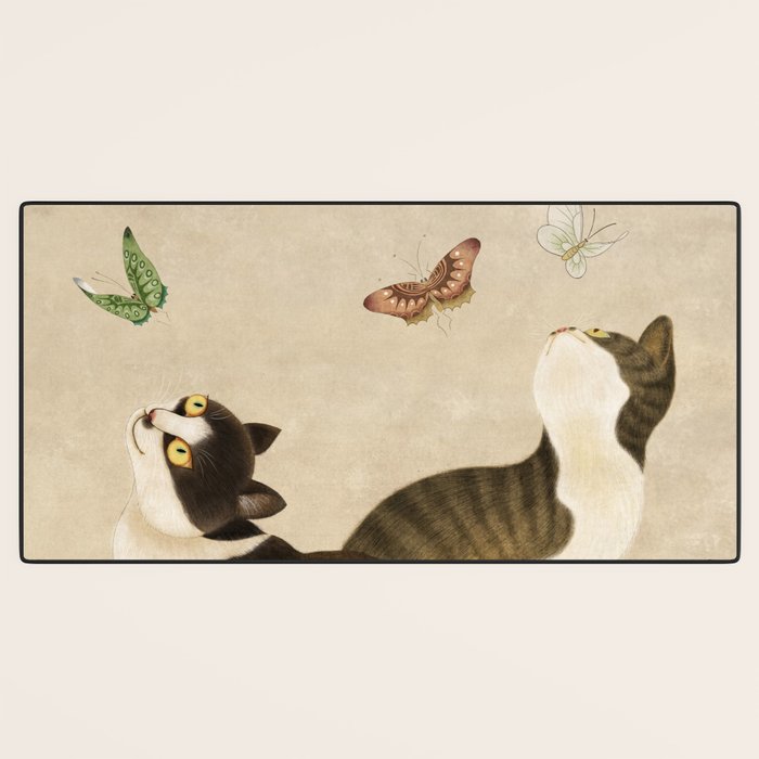 Minhwa: cats & butterflies (Korean traditional/folk art) Desk Mat Gallery Image 3