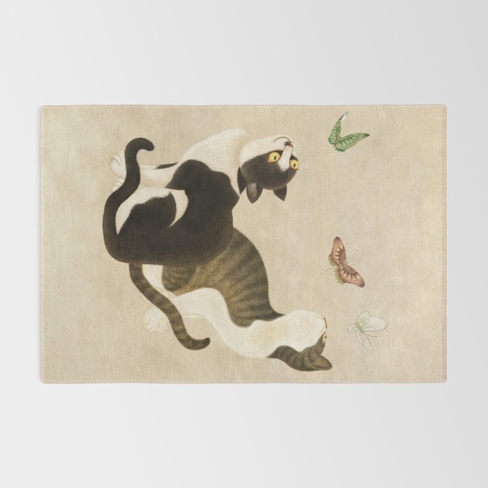 Minhwa: cats & butterflies (Korean traditional/folk art) Rug Gallery Image 2