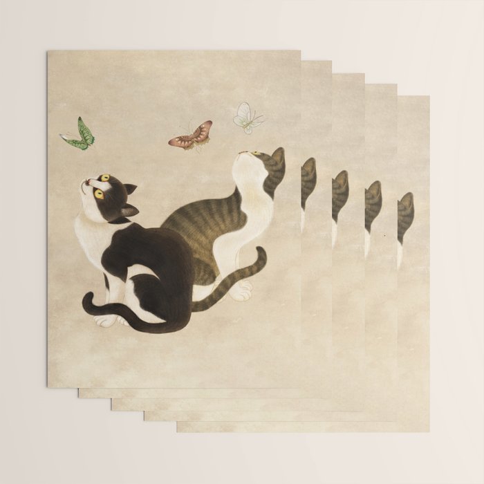Minhwa: cats & butterflies (Korean traditional/folk art) Wrapping Paper Gallery Image 3